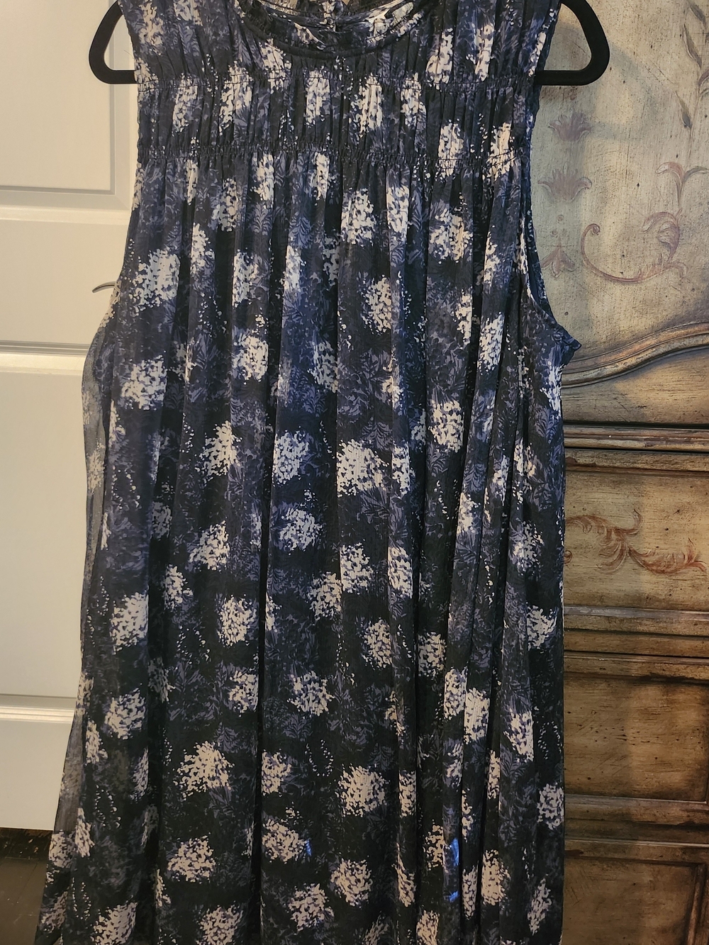 Joie Navy Blue Abstract Print Sleeveless Sheer Lined Dress